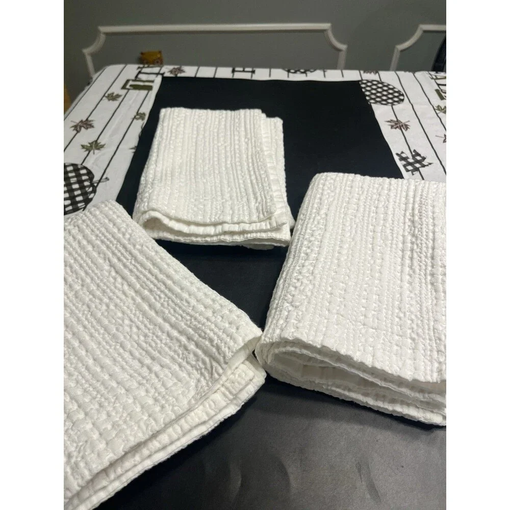 3 Pottery Barn White Waffle Knit 100% Cotton 26x20” Pillow Cover Shams